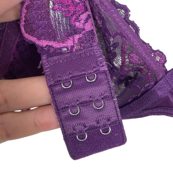 Wacoal Lace Plunge Bra Floral Sheer Feminine Romantic 95730 Purple Size 34B - Picture 8 of 12